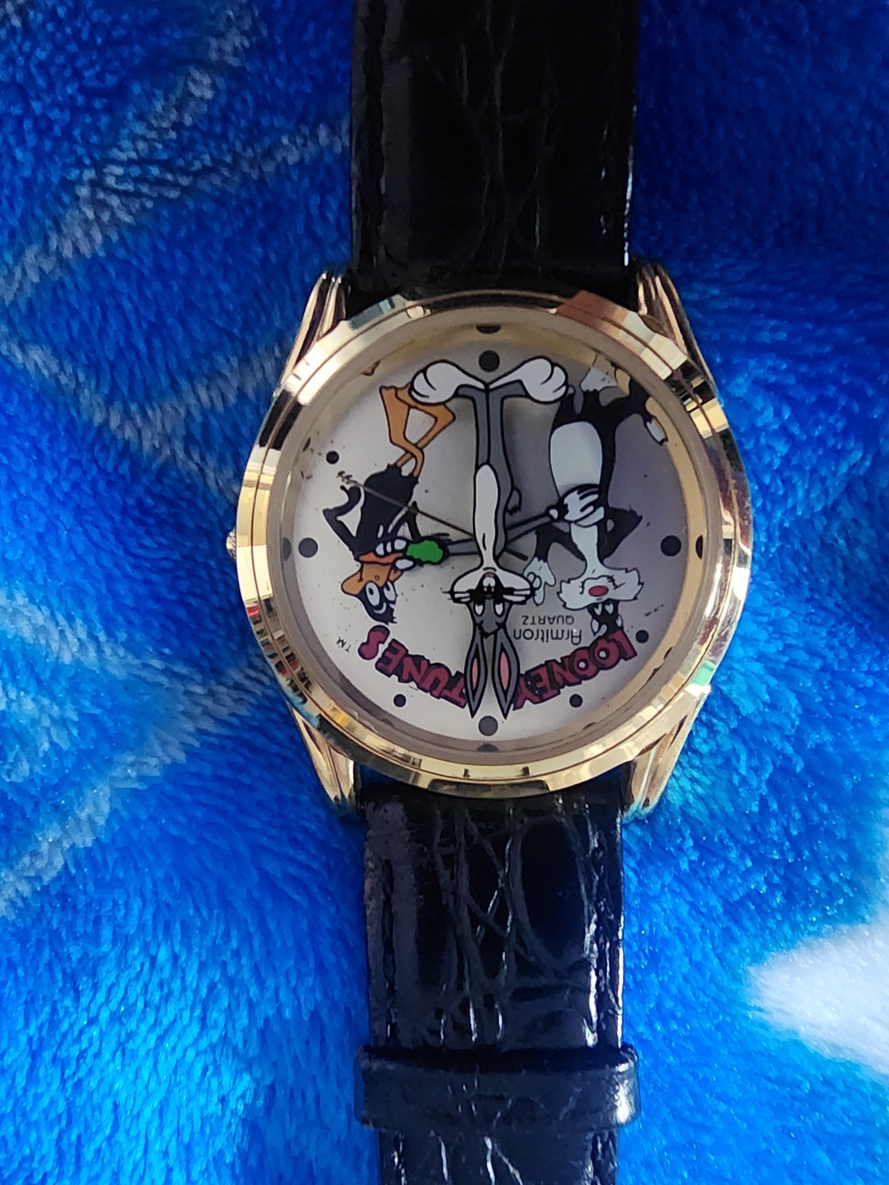 Armitron Looney Tunes Gold Tone Watch with Black Strap